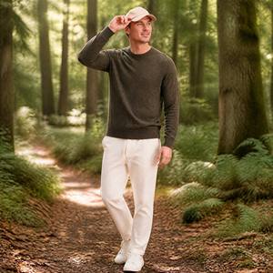 Maglione Girocollo in Cashmere Originale da <span class=keywords><strong>Uomo</strong></span>, Personalizzato, Tinta Unita Verde Oliva, Maniche Lunghe, Taglia Grande, Lavabile <span class=keywords><strong>Solo</strong></span> a Mano - Product Image 3