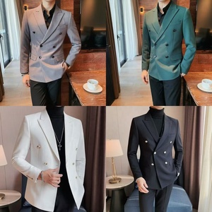 Veste de costume décontractée à double boutonnage pour hommes-printemps-automne Costume unique d'affaires britannique haut de gamme dans la <span class=keywords><strong>tendance</strong></span>, ensemble de costume pour hommes à coupe ajustée - Product Image 2