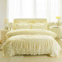 Parure de lit de luxe pour mariage, 100% coton, couleur unie, avec dentelle et broderie, comprenant couvre-lit, housse de couette et jupe de lit, disponible en tailles Queen et King