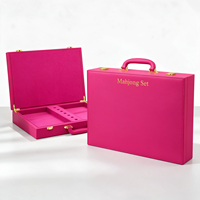 Boîte de Mahjong Bleu Lac Personnalisée, Bois + Cuir PU, Motif/Couleur/Taille Personnalisés, Étui de Transport Premium Multi-Styles, Rangement Durable