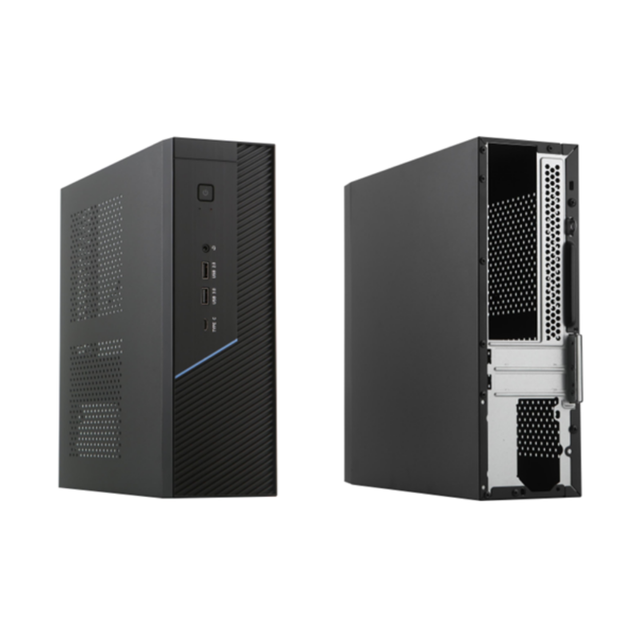 Vertical Mini-ITX Case Flex Small 1U Power Supply GPU 3.5/2.5" HDD HTPC Desktop Black Plastic Metal Side Window Domify K20 Stock