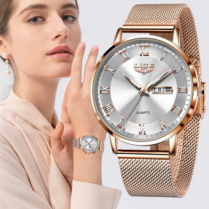 LIGE LG10049 Đồng hồ đeo tay nữ sang trọng màu vàng hồng Nhà máy thể thao chống nước Đồng hồ đeo tay nữ dây thép Đồng hồ Relogio Feminino có hộp - Product Image 6