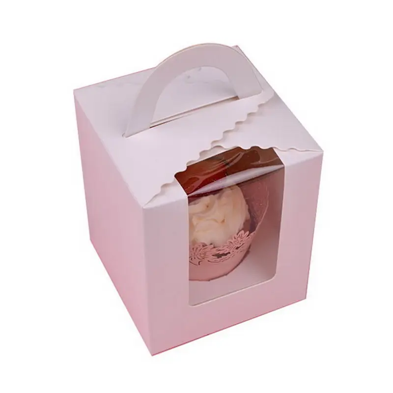 結婚式のキャンディーボックス用のウィンドウインサートハンドル付きのシングルホワイトカップケーキコンテナギフトボックス
