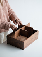 Organizer da Ufficio in Legno di Noce Massiccio Fatto a Mano, Ecologico, con Giunzione a Mortasa e Tenone, Scatola Multifunzione Minimalista 30x20.5x9cm
