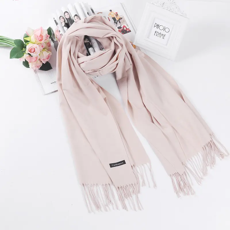 Cashmere Scarf Shawl Solid Autumn Winter Wrap Warm High Quality Soft Hijab Thick Lady Women Gift Pashmina Wool Luxury Pink