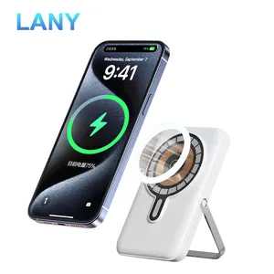 LANY Bank daya magnetik portabel, kapasitas besar 15W Qi pengisian daya Cepat layar energi 10000mAh dengan dudukan ponsel