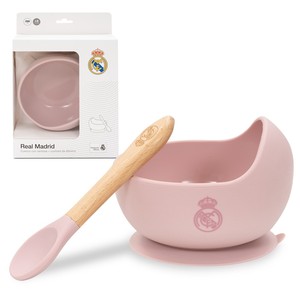 Per il vero stile Madrid ciotola rosa con ventosa cucchiaio in Silicone per uso alimentare stoviglie per bambini modello animale infantile utilizzato per - Product Image 1