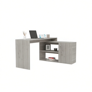 Scrivania a L Ridley grigio chiaro con 2 ripiani e spazio contenitore, per ufficio domestico - Product Image 1