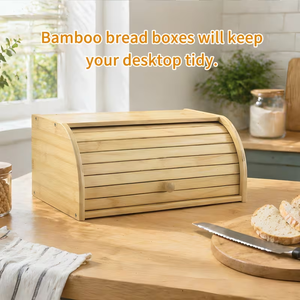 Caja de Pan de Bambú para Encimera de Cocina con Tapa Enrollable, Caja de Madera para Pan Casero, Bagels, Pasteles, Caja de Almacenamiento de Madera - Product Image 2