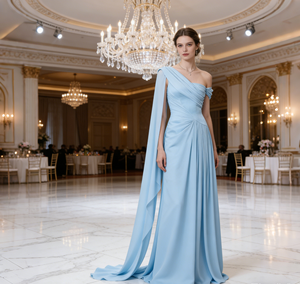 On Sale One Shoulder Long Sleeve Chiffon Dress Empire Waistline Design |  Alibaba.com