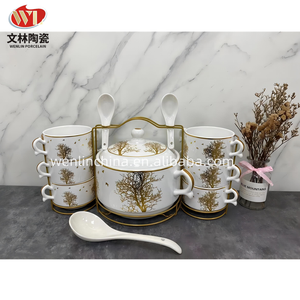 Ả Rập phong cách ramadan thiết kế mặt trăng sao súp bữa ăn tối thiết lập 16pcs tureen nồi với bát súp & muỗng lớn chất lượng cao màu trắng sứ - Product Image 1
