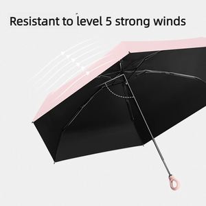 Parapluie de poche mini portable personnalisé à 5 plis et 6 baleines avec poignée anneau, protection UV, pour femme, soleil et pluie, cadeau, prêt à être expédié directement de l'usine - Product Image 3
