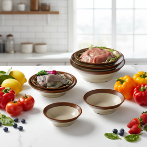 Juego de Vajilla de Melamina Marrón y Gris de Diseño <span class=keywords><strong>Retro</strong></span> Lujoso - Tazones de Melamina de Alta Calidad Aptos para Escuelas, Restaurantes y Hogares - Product Image 1