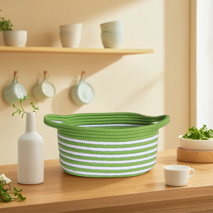 Cestino portaoggetti intrecciato in cotone, materiale in tessuto verde fatto a mano, <span class=keywords><strong>scatola</strong></span> di cestini di frutta <span class=keywords><strong>da</strong></span> <span class=keywords><strong>scrivania</strong></span> di medie dimensioni - Product Image 6
