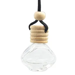 Hot sale empty 6ml air freshener hanging car perfume diffuser glass bottle 6ml with wooden cap and rope