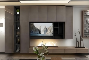 แท่นวางทีวีทำจากไม้เนื้อแข็งหรูหราทันสมัยออกแบบเรียบง่ายติดตั้งบนผนังสำหรับบ้านห้องรับประทานอาหารห้องนอนโรงแรมพร้อมที่เก็บของติดผนังเต็มรูปแบบ - Product Image 5