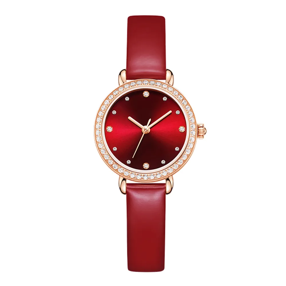 Personality Leather Strap Quartz Diamond Scale Red Dial Small Montre De Luxe Pour Femme New Arrival Watches Women Branded Watch