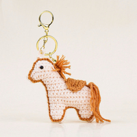 Porte-clés cheval au crochet fait main, pendentif poupée dessin animé en fil tricoté, accessoire de sac style chinois, cadeau