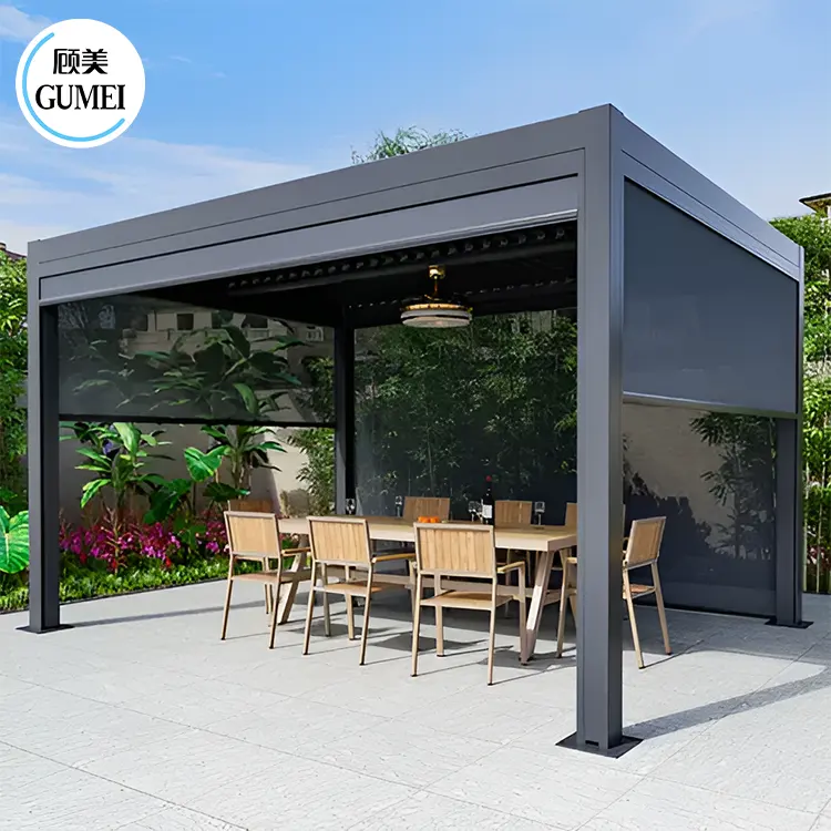 Motorised Luxury Modern Outdoor Pergola Aluminium Waterproof Louvered Roof Bioclimatic Pergola for Sunshade