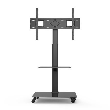 Height Adjustable Mobile Steel Rolling TV Trolley Cart on Wheels for Most 32"-55" Flat Panel TVs
