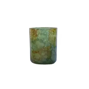 Bocal en verre dépoli couleur croisée craquelé mosaïque marbre veines verre bougie pot
