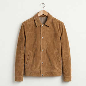 <b>Men's</b> Brown <b>Suede</b> Leather <b>Jacket</b> Casual Turn-down Collar Single Breasted Regular Fit Autumn Wear - Product Image 1