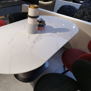 Mobilier de salle à manger nordique moderne ensemble table et chaises à 4 places table de dîner ovale en marbre de luxe - Product Image 3