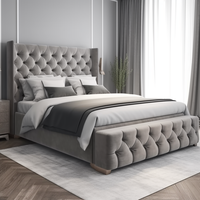 Cadre de Lit Superposé Rembourré Grande Taille Gris Design Italien Tissu Chambre avec Tête de Lit en Tissu Velours Carton Chêne Personnalisé