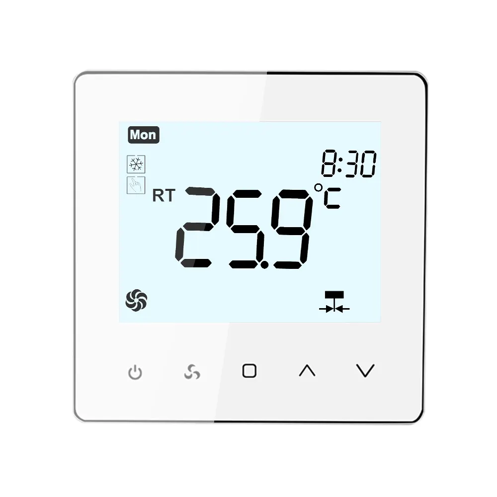 Botón táctil de calefacción por suelo radiante Pantalla de termostato de habitación con luz de fondo Unidad de bobina de ventilador Controlador de temperatura ambiente