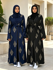Fashion Gold Embroidered Open Abaya Women Middle East Arab Trend Cardigan Long Robe 2 Colors (1799) - Product Image 1