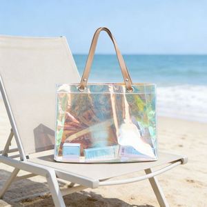 <b>Waterproof</b> Holographic Pvc Tote Durable Reusable Shopping Beach Custom Logo Printing Gift Shoulder Bag - Product Image 1