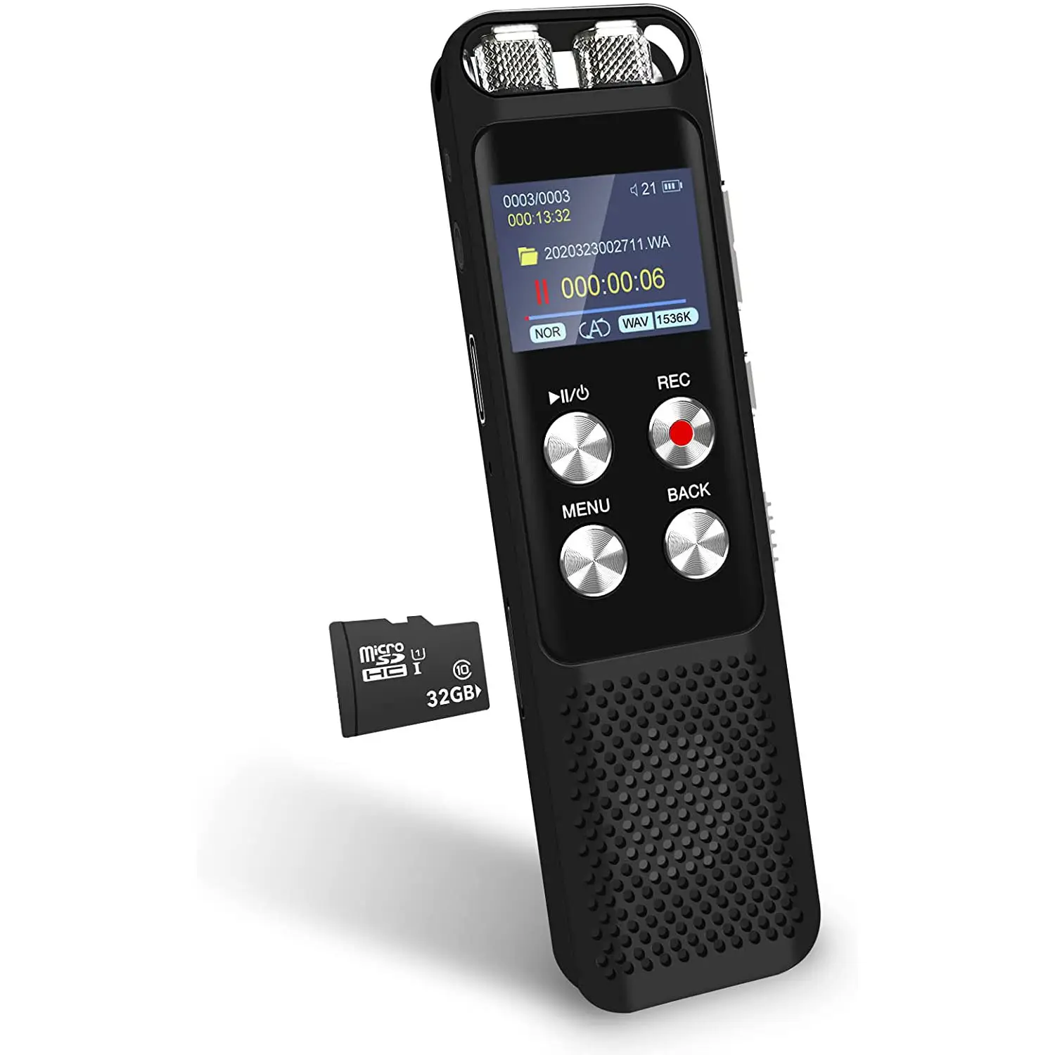 Aomago Perangkat Perekam Suara, Memori Besar 48GB, Perekam Suara Digital, Pemutar MP3 Dictaphone