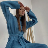 Ensemble de pulls en cachemire et laine pour l'automne et l'hiver, cardigan surdimensionné tricoté en 3 pièces, col roulé, pantalon long, pull pour femmes