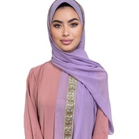 Hijab en mousseline de soie avec broderie et dentelle à sequins, foulard pour femmes musulmanes