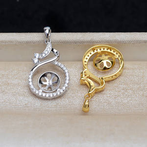 Colgante de Plata S925 Wenchi, Soporte Inferior de 4mm para Perlas DIY, Accesorio Ocultador de Perlas de 10-11mm, Producto Semielaborado 100% Vacío, Modelo 13977 - Product Image 3