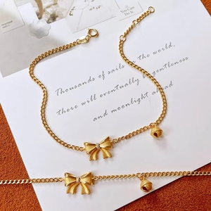 Xinfly Christmas Gift Real 18k Gold Fine Jewelry Bowknot Bell Pendant Charm <b>Bracelets</b> - Product Image 6