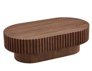 Modern Handcraft Drum Oval Wooden Coffee Table for Living Room <b>Small</b> Sturdy Pedestal Office Set - Product Image 4