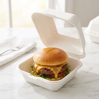 Boîte d'emballage personnalisée en bagasse compostable avec fenêtre, micro-ondable, robuste et recyclable, type bento pour restaurants et restauration rapide