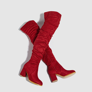 2023 New Winter Zipper Women Over-the-Knee Boots Fashion Flock Square <b>Heel</b> Shoes Thigh High Long Botas De Mujer 35-42 - Product Image 4