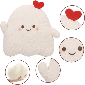 Bella faccia che agita la mano bianco <span class=keywords><strong>ciao</strong></span> fantasma peluche tocco liscio giocattolo con la testa cuore rosso divano Cuddle decorativi soffici cuscini carini - Product Image 2
