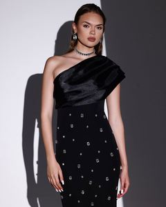 Robe bandage pour <span class=keywords><strong>femme</strong></span> ornée <span class=keywords><strong>de</strong></span> cristaux et <span class=keywords><strong>de</strong></span> diamants brillants, rouge rose uni et noir, asymétrique à une épaule, pour soirée <span class=keywords><strong>de</strong></span> célébration - Product Image 4