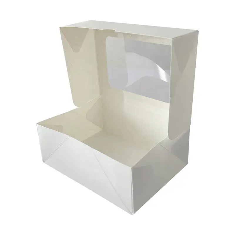 Foldable White Bakery Wedding Cake Paper Flat Box with Window Baking Gift Packaging Boxes for Pastries Cookie Small Cakes