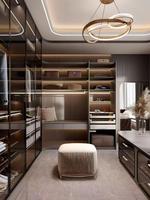 Système de dressing moderne de luxe avec portes en verre teinté et cadre en aluminium pour chambre principale