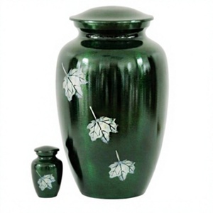 Urnas de cremación de metal de latón de color verde Madre de perla Hojas de arce Cremación de metal Funeral Urnas de cenizas humanas - Product Image 1
