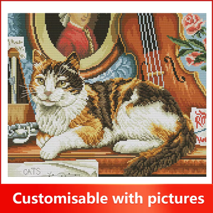 2025 NKF Dieren Kat Gitaar Kruissteekpatroon Eenvoudig Steekpatroon Huisdecoratie/Cadeau/Kunst Borduursets Cartoon DIY - Product Image 2