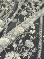 Tissu de broderie à paillettes cristal, perles lourdes en dentelle, pour robe de mariage,