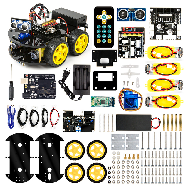 KUONGSHUN OEM ODM Stem Education Robot Car Kit With Tutorial DIY Coding R3 BT APP 4WD Kit Educativo De Robot for Arduino UNO R3
