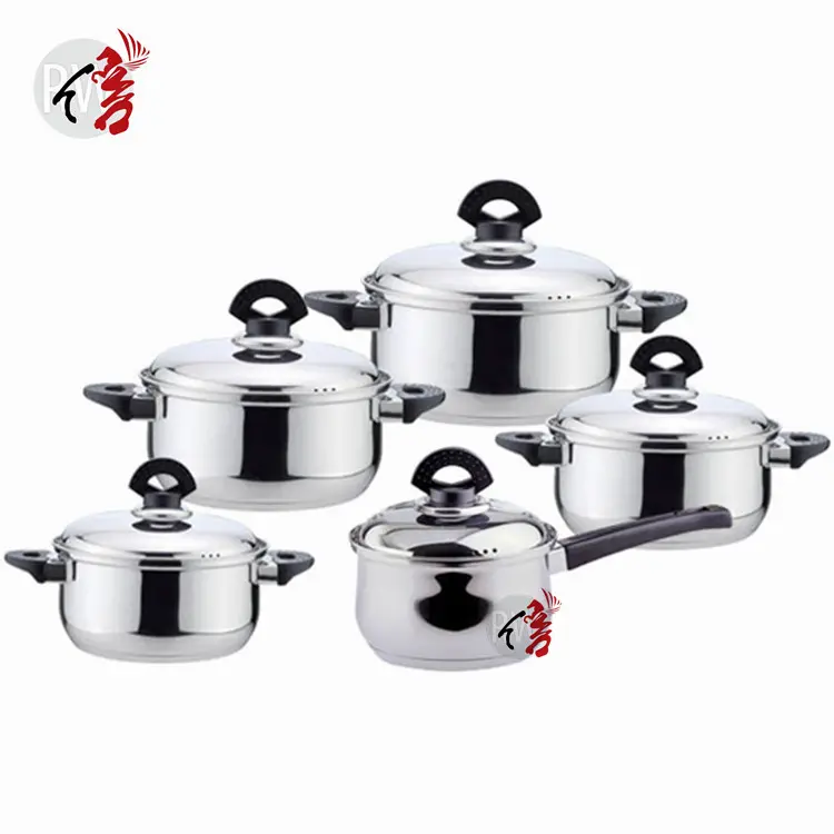 Realwin Stainless Steel Body And Lid 12pcs Pans and Pots Cookware Set with Heavy Base