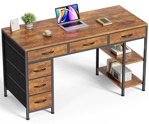 Bureau d'ordinateur moderne en bois SENYU avec tiroirs de rangement et étagères ouvertes pour poste de travail à domicile - Product Image 1