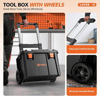 Armoire à outils à roulettes Airaj en plastique PP rigide à plusieurs niveaux, empilable pour garage/atelier, rangement d'outils/boîte à outils combinée